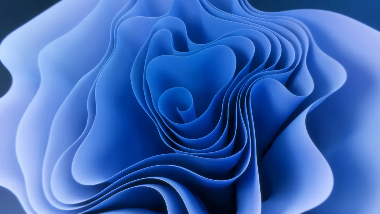 Abstract layered blue curves opening outward like folded paper