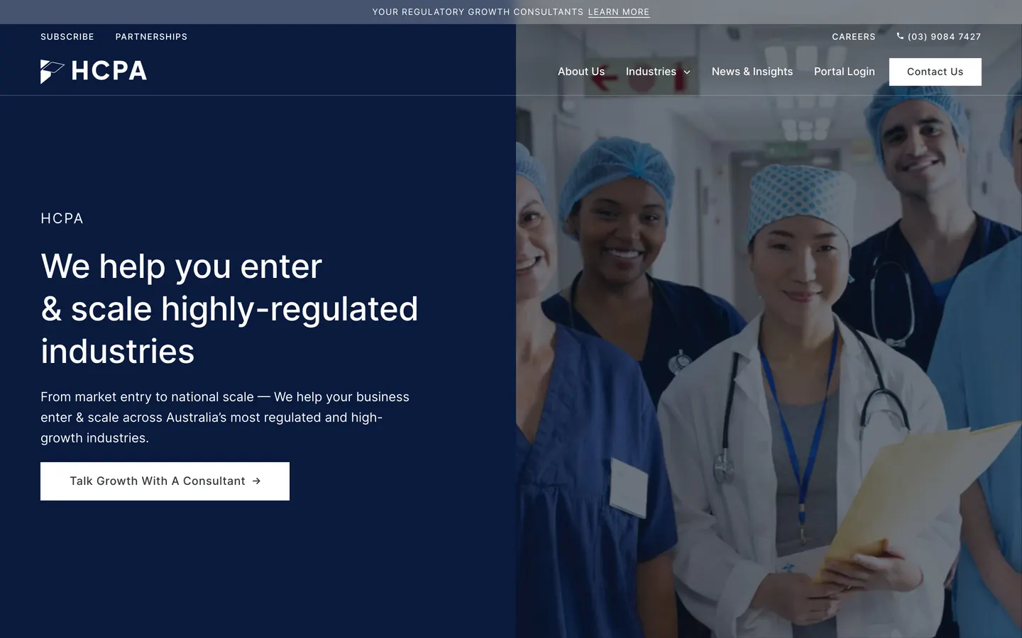HCPA website homepage on desktop, designed and built by Medical Marketing Group
