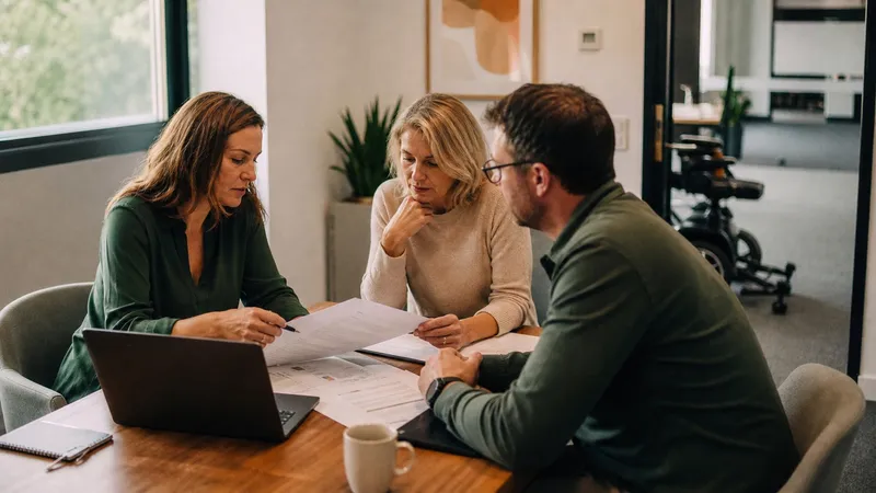 Healthcare and disability provider leaders reviewing policy documents in an accessible office, representing the proposed Securing the NDIS for Future Generations Bill 2026
