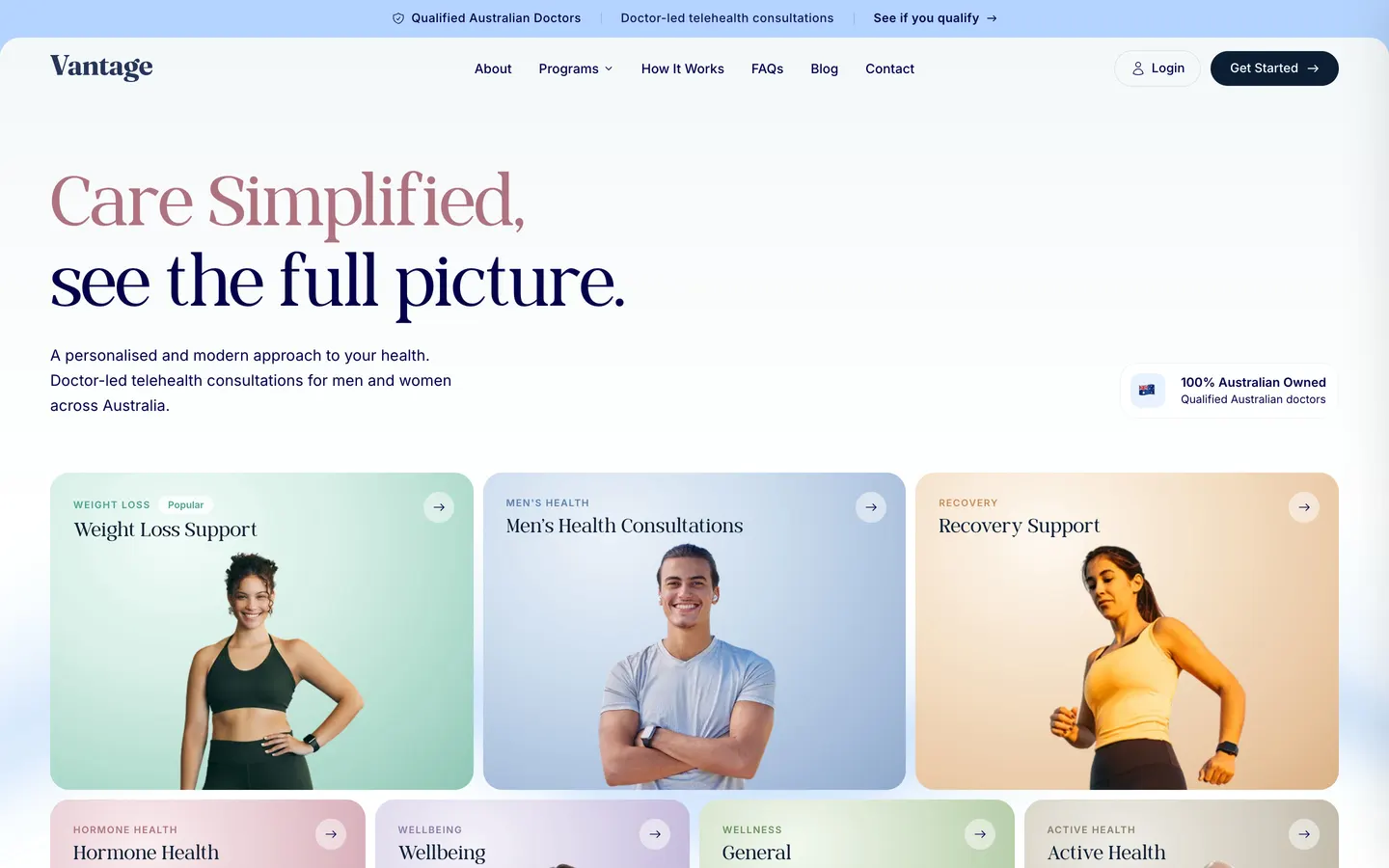 Vantage Health website homepage on desktop, designed and built by Medical Marketing Group