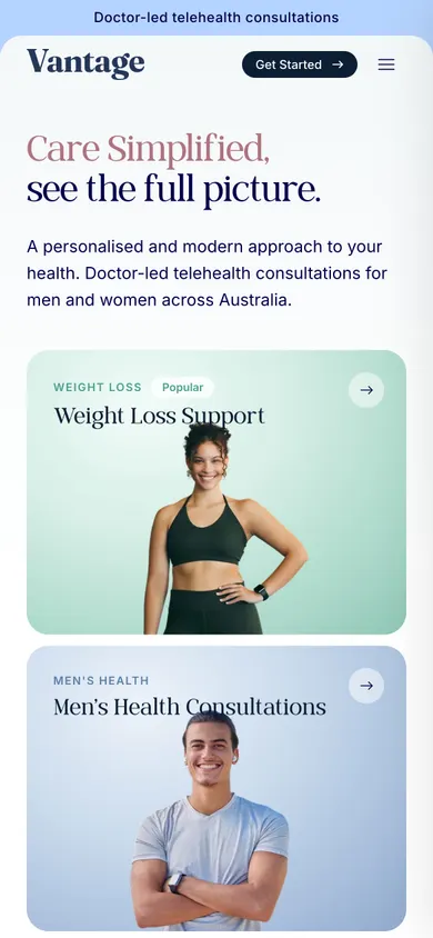 Vantage Health website on a phone